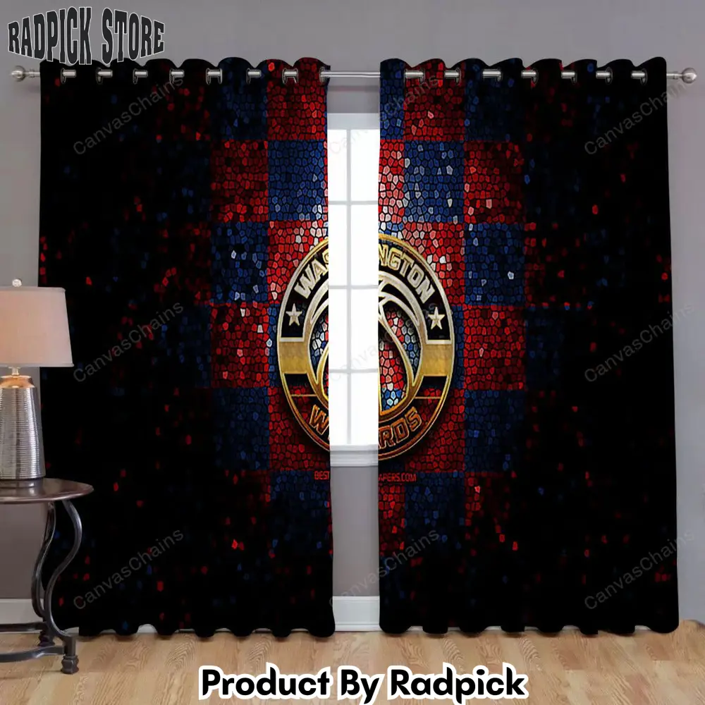 Radpick washington wizards window curtains glitter nba blue red checkered curtains living room curtains for window rp85257